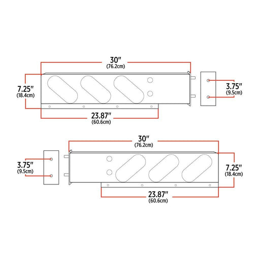 Black TU-9217 30″ Oval LED Mud Flap Hangers – 3 3/4″ Bolt Spacing | 6 x Oval Holes | Stainless Steel MUD FLAP HANGERS