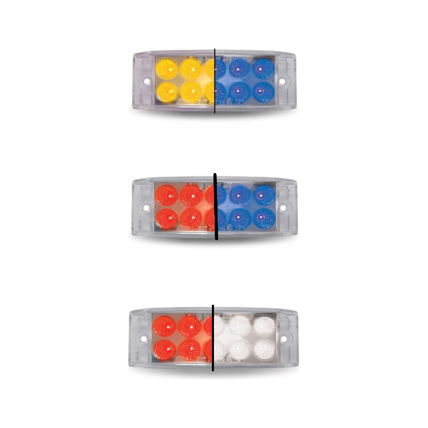 2"x 6" Rectangular Trux Dual Revolution LEDs (Choose Color) 2"X6" TRAILER Amber to Blue - 10 Diodes,Red to Blue - 10 Diodes,Red to White - 10 Diodes Gray
