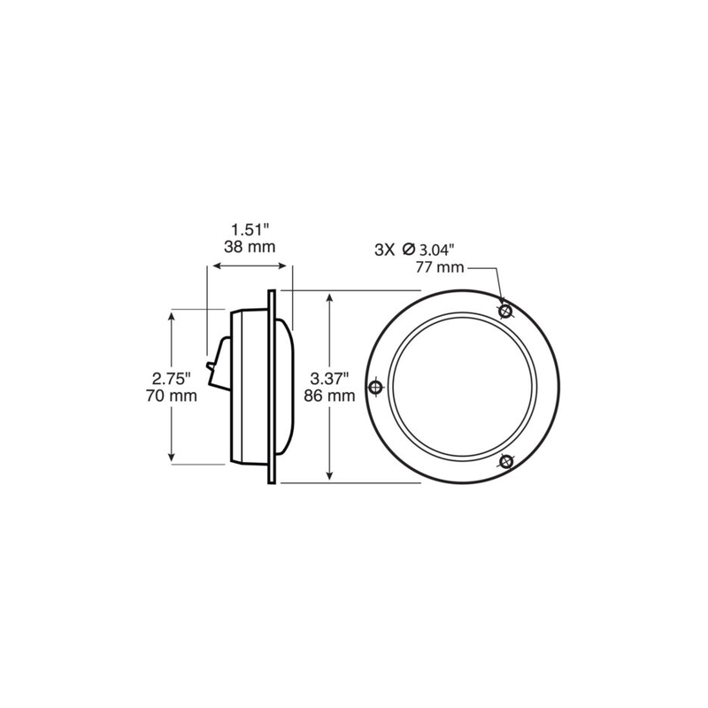 207FR LED Marker/Clearance PC-Rated, Round AMP w/Flange 2.5" Light Gray