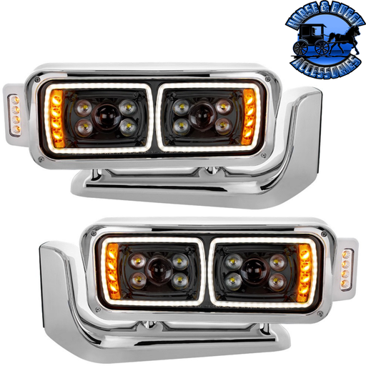 Gray 10 HIGH POWER LED "BLACKOUT" PROJECTION HEADLIGHT ASSEMBLY W/MOUNTING ARM & TURN SIGNAL SIDE POD HEADLIGHT driver,passenger