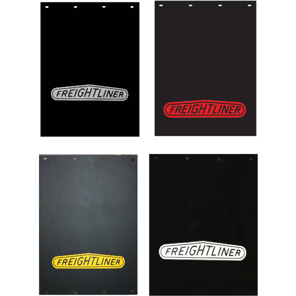 Black 3/8'' FREIGHTLINER  BLACK RUBBER MUDFLAP  (24'' X 30'') CHOOSE COLOR Mud Flap 3/8" FREIGHT LINER BLACK RUBBER MUDFLAP W/ RED LOGO (24" X 30"),3/8'' FREIGHTLINER BLACK RUBBER MUDFLAP W/ YELLOW LOGO (24'' X 30''),3/8'' FREIGHTLINER BLACK RUBBER MUDFLAP W/ SILVER LOGO (24'' X 30''),3/8'' FREIGHTLINER BLACK RUBBER MUDFLAP W/ WHITE LOGO (24'' X 30'')