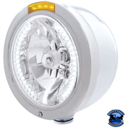 STAINLESS STEEL BULLET HALF MOON HEADLIGHT H4 WITH WHITE LED & SIGNAL (Chose Mode) (Choose Color) HEADLIGHT Dual / Amber,Single / Amber Light Gray