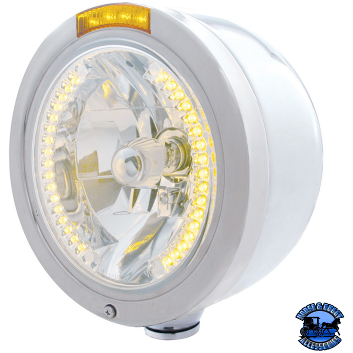 Light Gray STAINLESS STEEL BULLET HALF MOON HEADLIGHT H4 WITH AMBER LED & SIGNAL (Choose Mode) (Choose Color) HEADLIGHT Dual / Amber,Single / Amber