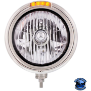 STAINLESS STEEL CLASSIC HEADLIGHT CRYSTAL H4 BULB & LED TURN SIGNAL (Choose Color) HEADLIGHT Clear Light Gray