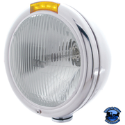 CLASSIC HEADLIGHT ASSEMBLY H4 BULB & LED TURN SIGNAL (Choose Color) (Choose Lens Color) HEADLIGHT Stainless / Amber Gray