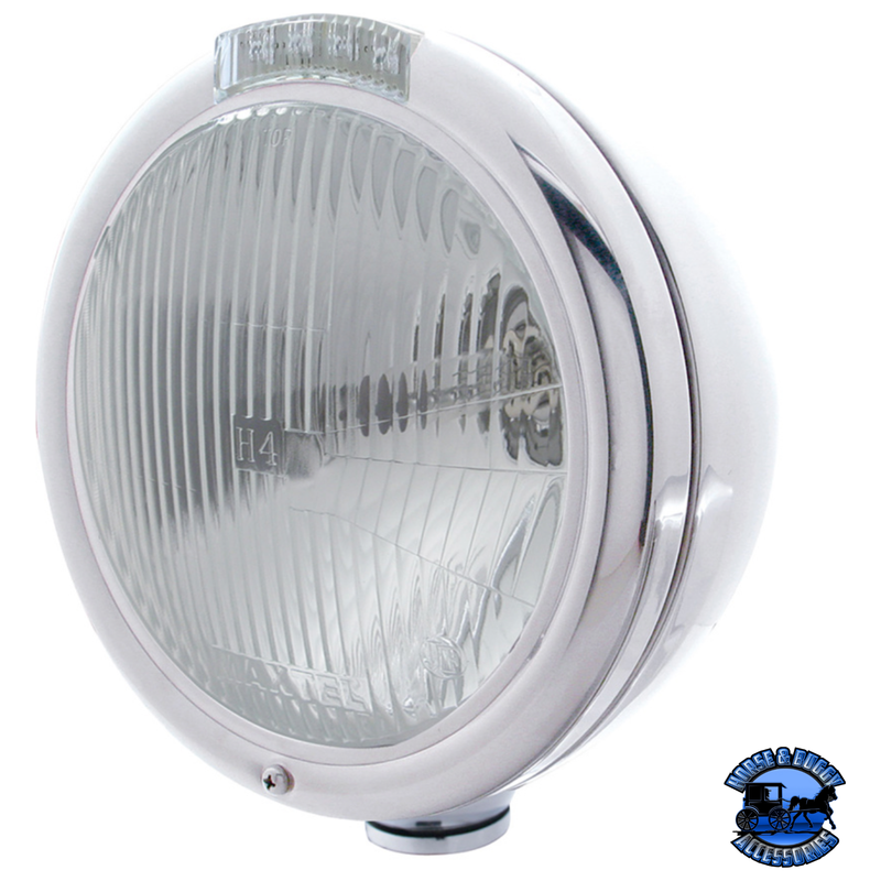 CLASSIC HEADLIGHT ASSEMBLY H4 BULB & LED TURN SIGNAL (Choose Color) (Choose Lens Color) HEADLIGHT Stainless / Clear Gray