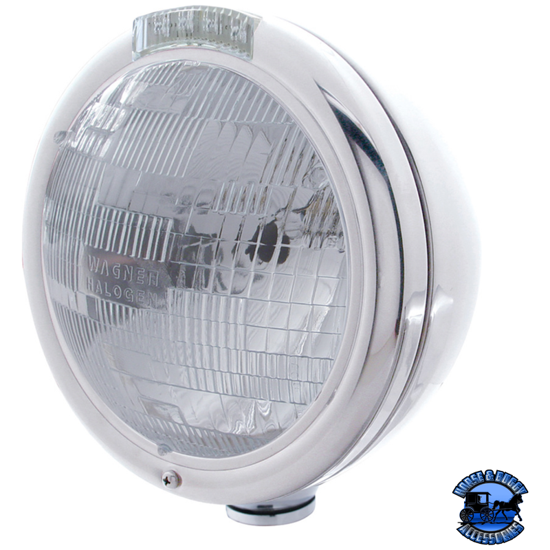 CLASSIC HEADLIGHT ASSEMBLY H6024 BULB & LED TURN SIGNAL (Choose Color) (Choose Lens Color) HEADLIGHT Stainless / Clear Gray