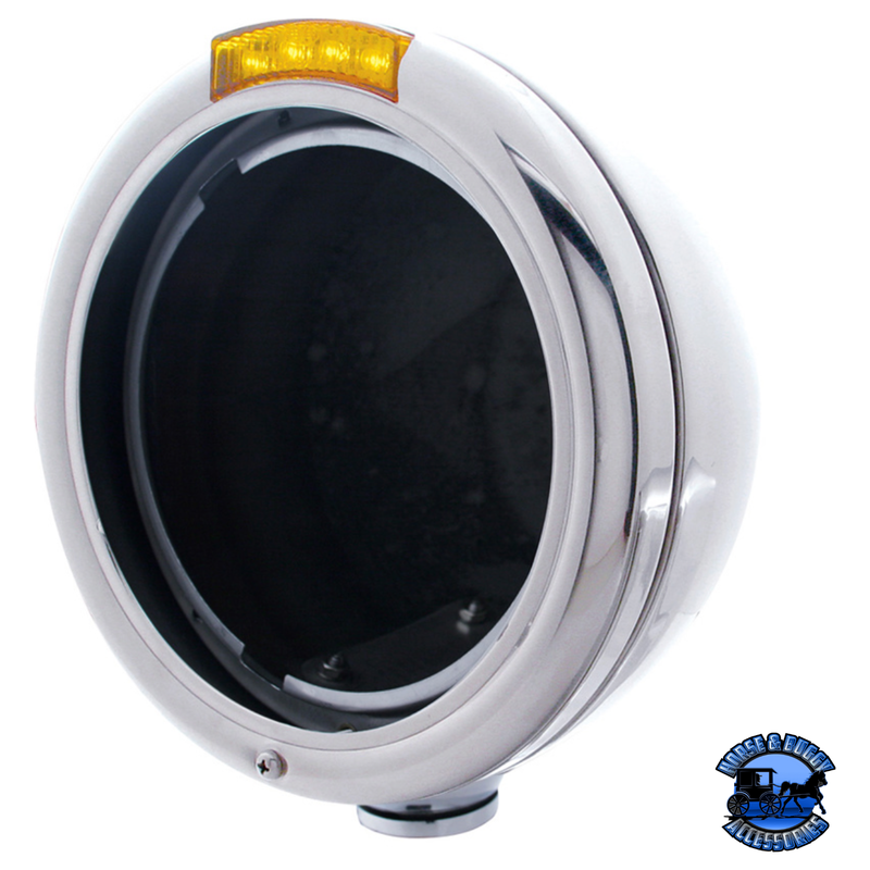 CLASSIC HEADLIGHT NO BULB WITH LED TURN SIGNAL (Choose Color) (Choose Lens Color) HOUSING Chrome / Amber Black