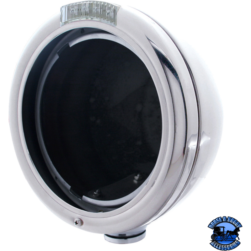 CLASSIC HEADLIGHT NO BULB WITH LED TURN SIGNAL (Choose Color) (Choose Lens Color) HOUSING Chrome / Clear Black