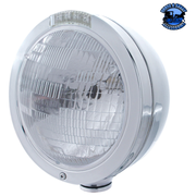 STAINLESS STEEL BULLET CLASSIC HEADLIGHT H6024 BULB & LED TURN SIGNAL (Choose Color) HEADLIGHT Clear Gray