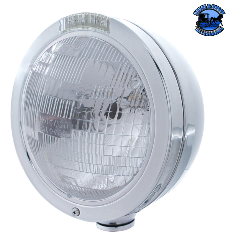 STAINLESS STEEL BULLET CLASSIC HEADLIGHT H6024 BULB & LED TURN SIGNAL (Choose Color) HEADLIGHT Clear Gray