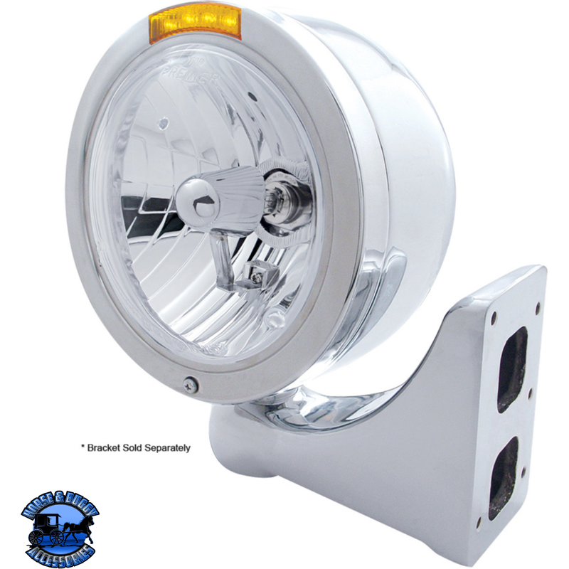 STAINLESS STEEL BULLET HALF MOON HEADLIGHT CRYSTAL H4 BULB & LED TURN SIGNAL (Choose Color) HEADLIGHT Amber,Clear Gray