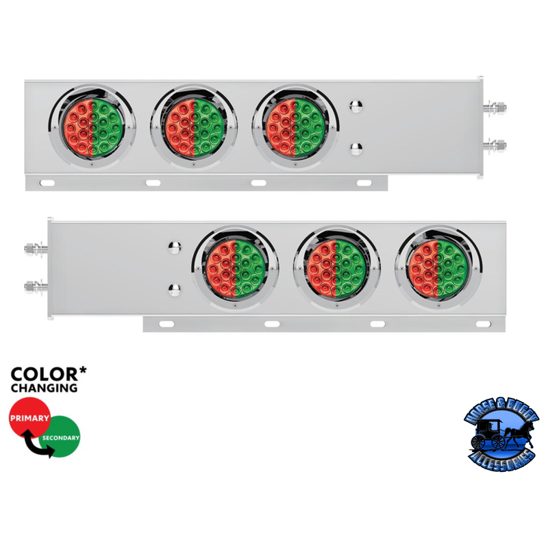 2-1/2" BOLT PATTERN SS SPRING LOADED LIGHT BAR WITH 6X DOUBLE FURY 19 LED LIGHTS & VISORS (Choose Color) light bar Red & Green Light Gray