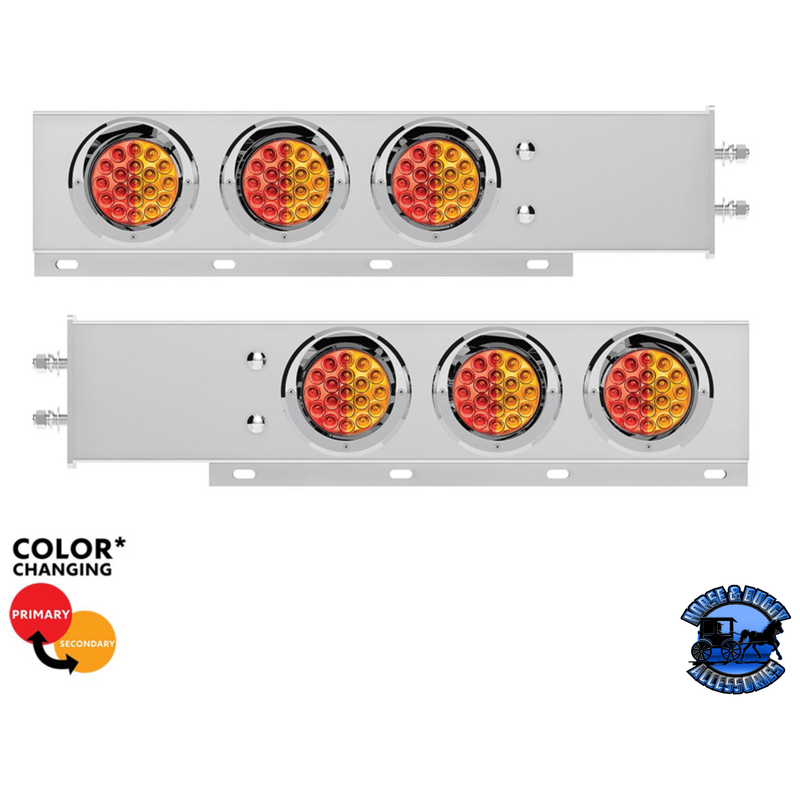 2-1/2" BOLT PATTERN SS SPRING LOADED LIGHT BAR WITH 6X DOUBLE FURY 19 LED LIGHTS & VISORS (Choose Color) light bar Red & Amber Light Gray