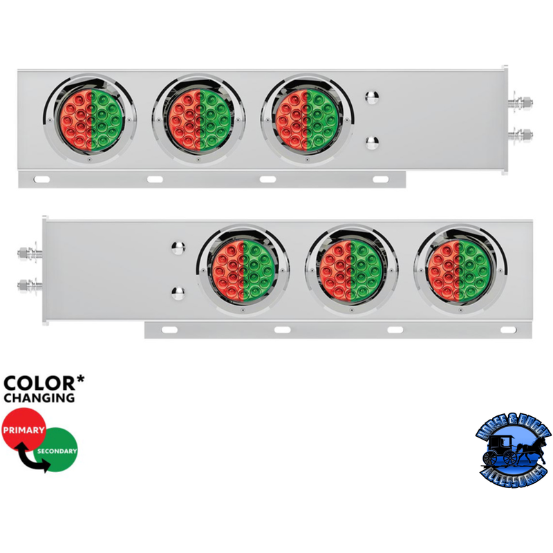 2" BOLT PATTERN SS SPRING LOADED LIGHT BAR WITH 6X DOUBLE FURY 19 LED LIGHTS & VISORS (Choose Color) light bar Red & Green Light Gray