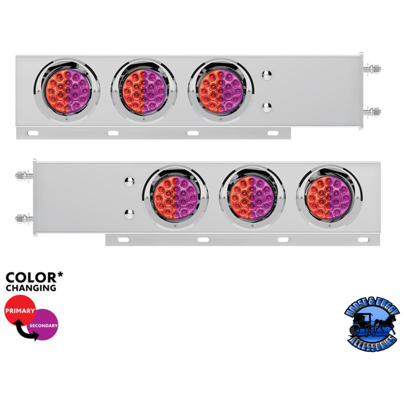 3-3/4" BOLT PATTERN SS SPRING LOADED LIGHT BAR WITH 6X DOUBLE FURY 19 LED LIGHTS & VISORS (Choose Color) light bar Red & Purple Light Gray