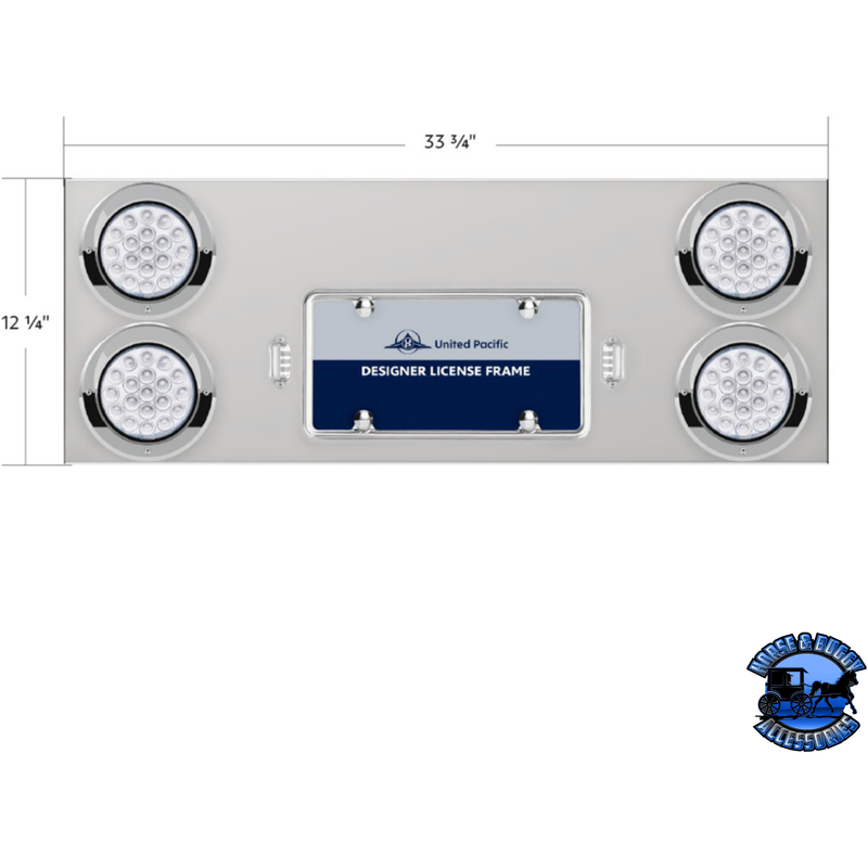 33-3/4" SS REAR CENTER PANEL WITH 4X 19 LED 4" DOUBLE FURY LIGHTS & VISORS (Choose Color) REAR CENTER PANEL Red & Blue,Red & Green,Red & Purple,Red & White,Red & Amber Gray
