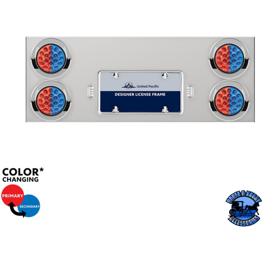 33-3/4" SS REAR CENTER PANEL WITH 4X 19 LED 4" DOUBLE FURY LIGHTS & VISORS (Choose Color) REAR CENTER PANEL Red & Blue Gray