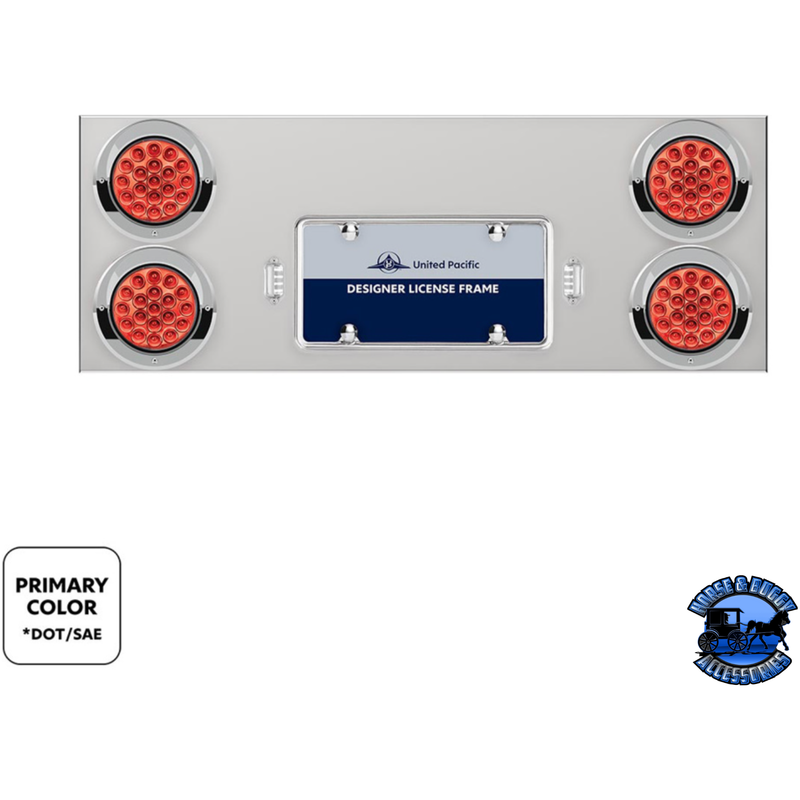 33-3/4" SS REAR CENTER PANEL WITH 4X 19 LED 4" DOUBLE FURY LIGHTS & VISORS (Choose Color) REAR CENTER PANEL Red & Blue,Red & Green,Red & Purple,Red & White,Red & Amber Gray