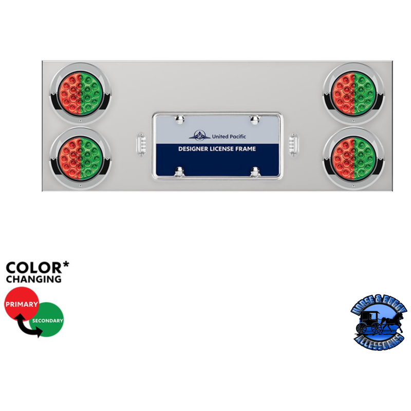 33-3/4" SS REAR CENTER PANEL WITH 4X 19 LED 4" DOUBLE FURY LIGHTS & VISORS (Choose Color) REAR CENTER PANEL Red & Green Gray