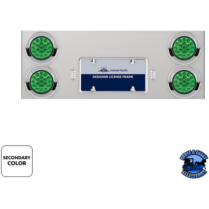 33-3/4" SS REAR CENTER PANEL WITH 4X 19 LED 4" DOUBLE FURY LIGHTS & VISORS (Choose Color) REAR CENTER PANEL Red & Blue,Red & Green,Red & Purple,Red & White,Red & Amber Gray