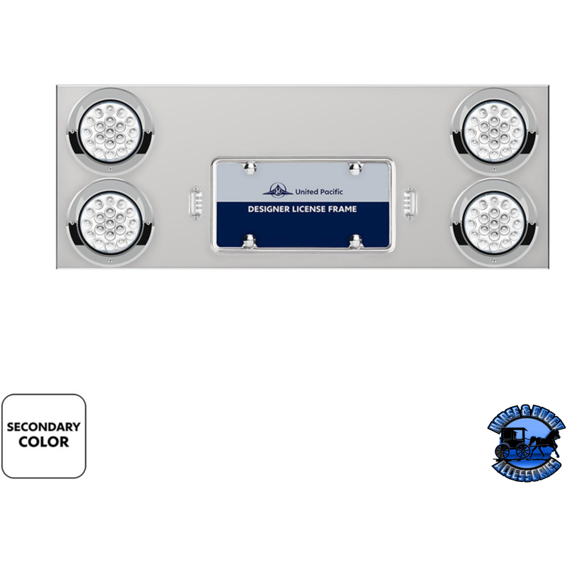 33-3/4" SS REAR CENTER PANEL WITH 4X 19 LED 4" DOUBLE FURY LIGHTS & VISORS (Choose Color) REAR CENTER PANEL Red & Blue,Red & Green,Red & Purple,Red & White,Red & Amber Light Gray