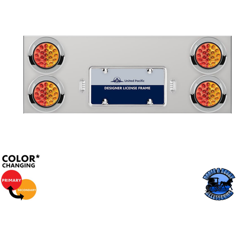 33-3/4" SS REAR CENTER PANEL WITH 4X 19 LED 4" DOUBLE FURY LIGHTS & VISORS (Choose Color) REAR CENTER PANEL Red & Amber Gray