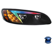 LED HEADLIGHT WITH COLOR CHANGING POSITION LIGHT BAR FOR PETERBILT 386 (2005-2015) & 387 (1999-2010) (Choose Color) (Choose Side) HEADLIGHT Black / Passenger's Side Tan