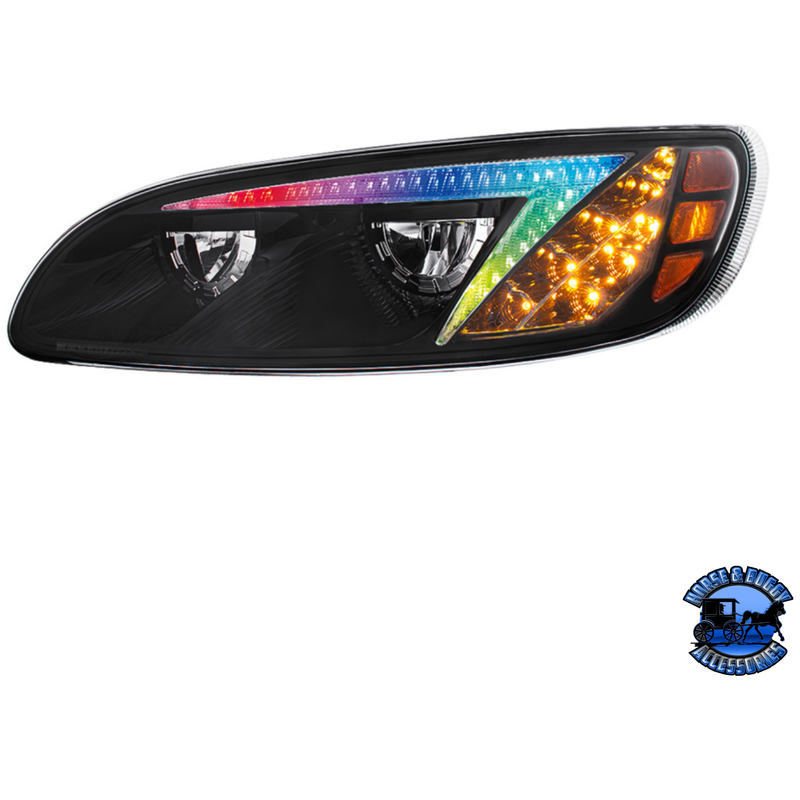 LED HEADLIGHT WITH COLOR CHANGING POSITION LIGHT BAR FOR PETERBILT 386 (2005-2015) & 387 (1999-2010) (Choose Color) (Choose Side) HEADLIGHT Black / Driver's Side Tan
