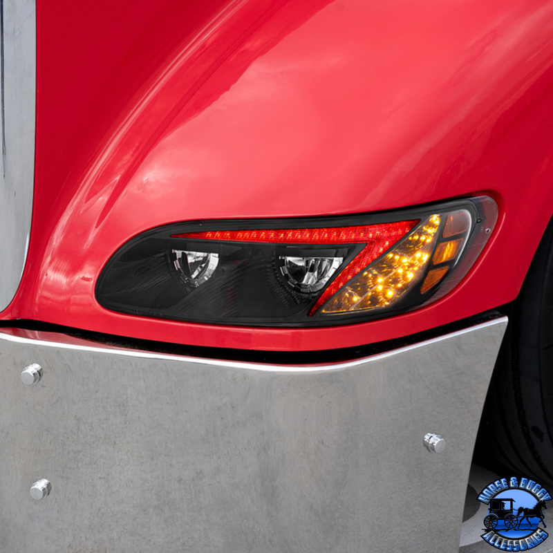 LED HEADLIGHT WITH COLOR CHANGING POSITION LIGHT BAR FOR PETERBILT 386 (2005-2015) & 387 (1999-2010) (Choose Color) (Choose Side) HEADLIGHT Chrome / Driver's Side,Chrome / Passenger's Side,Black / Driver's Side,Black / Passenger's Side Maroon