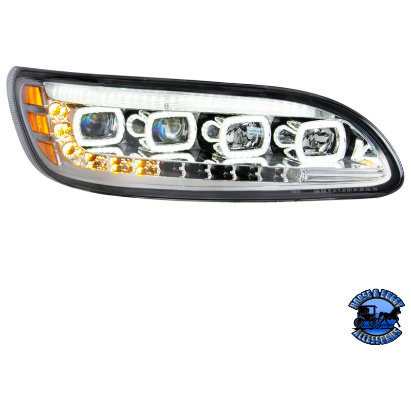 QUAD-LED HEADLIGHT WITH LED DRL & SEQ. SIGNAL FOR 2005-2015 PETERBILT 386 (Choose Color) (Choose Side) HEADLIGHT Chrome / Passenger's Side Light Gray
