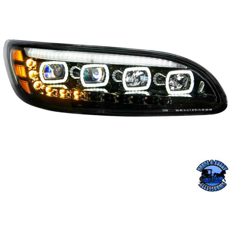 QUAD-LED HEADLIGHT WITH LED DRL & SEQ. SIGNAL FOR 2005-2015 PETERBILT 386 (Choose Color) (Choose Side) HEADLIGHT Black / Passenger's Side Light Gray