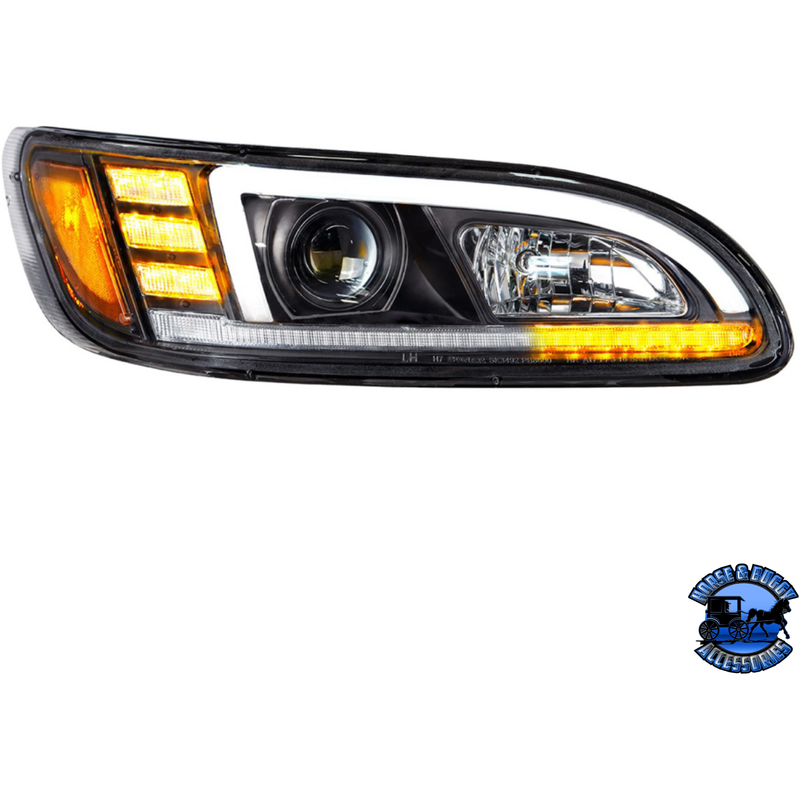 PROJECTION HEADLIGHT WITH LED SEQUENTIAL TURN & DRL FOR 2005-2015 PETERBILT 386 (Choose Color) (Choose Side) HEADLIGHT Black / Passenger's Side Light Goldenrod