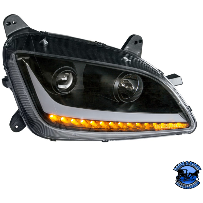 PROJECTION HEADLIGHT WITH LED POSITION LIGHT & SIGNAL FOR 2012-2021 PETERBILT 579 (Choose Color) (Choose Side) HEADLIGHT Black / Passenger's Side Tan