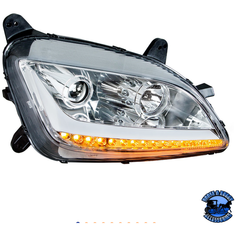 PROJECTION HEADLIGHT WITH LED POSITION LIGHT & SIGNAL FOR 2012-2021 PETERBILT 579 (Choose Color) (Choose Side) HEADLIGHT Chrome / Passenger's Side Gray