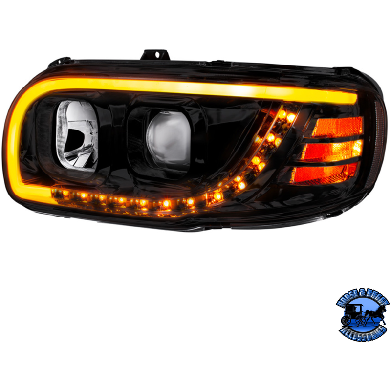 PROJECTION HEADLIGHT WITH LED TURN SIGNAL & LIGHT BAR FOR 2008-2024 PETERBILT 389 (Choose Color) (Choose Side) HEADLIGHT Black / Driver's Side Sandy Brown