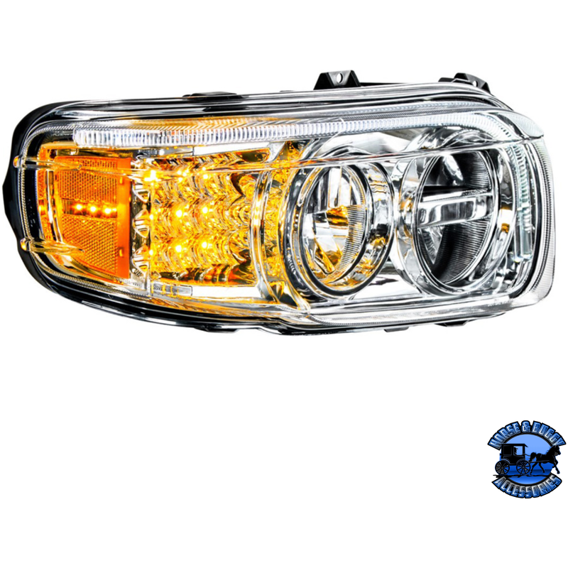 LED HEADLIGHT WITH LED TURN & POSITION LIGHT BAR FOR PETERBILT 388 (2008-2015) & 389 (2008-2023) (Choose Color) (Choose Side) HEADLIGHT Chrome / Passenger's Side Gray