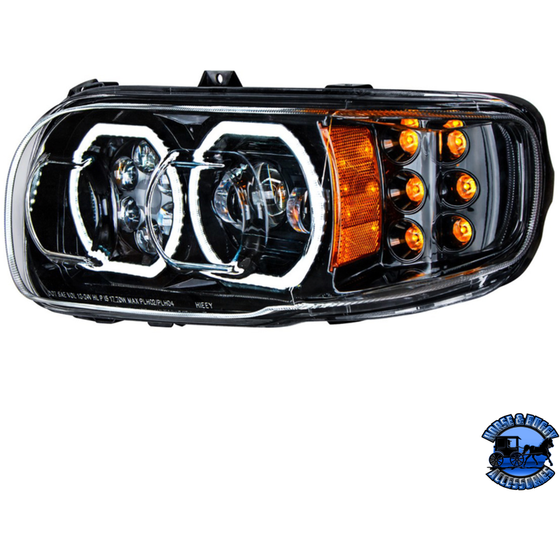 HIGH POWER 10 LED HEADLIGHT WITH 6 LED TURN & 100 LED HALO FOR 2008-2023 PETERBILT 389 (Choose Color) (Choose Side) HEADLIGHT Black / Driver's Side Tan