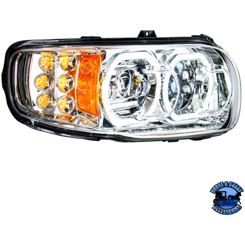 HIGH POWER 10 LED HEADLIGHT WITH 6 LED TURN & 100 LED HALO FOR 2008-2023 PETERBILT 389 (Choose Color) (Choose Side) HEADLIGHT Chrome / Passenger's Side Light Gray