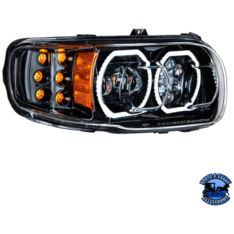HIGH POWER 10 LED HEADLIGHT WITH 6 LED TURN & 100 LED HALO FOR 2008-2023 PETERBILT 389 (Choose Color) (Choose Side) HEADLIGHT Black / Passenger's Side Tan