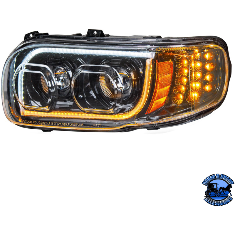 HIGH POWER LED HEADLIGHT WITH 16 LED TURN & 57 LED BAR FOR 2008-2023 PETERBILT 389 (Choose Color) (Choose Side) HEADLIGHT Black / Driver's Side Dark Slate Gray