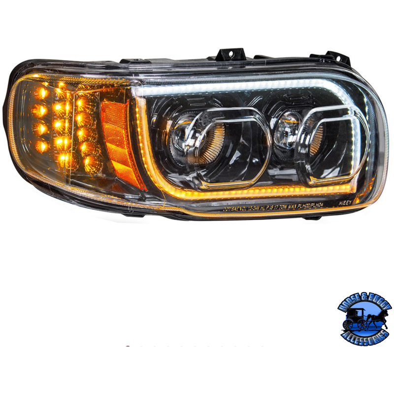HIGH POWER LED HEADLIGHT WITH 16 LED TURN & 57 LED BAR FOR 2008-2023 PETERBILT 389 (Choose Color) (Choose Side) HEADLIGHT Black / Passenger's Side Dark Slate Gray