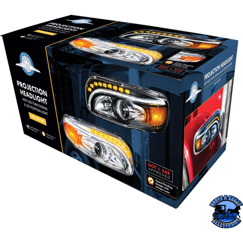 PROJECTION HEADLIGHT WITH LED TURN & DRL FOR PETERBILT 389 (2008-2023) & 388 (2008-2015) (Choose Side) HEADLIGHT Driver's Side,Passenger's Side Tan