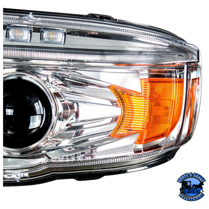 Gray PROJECTION HEADLIGHT WITH LED TURN & DRL FOR PETERBILT 389 (2008-2023) & 388 (2008-2015) (Choose Side) HEADLIGHT Driver's Side,Passenger's Side