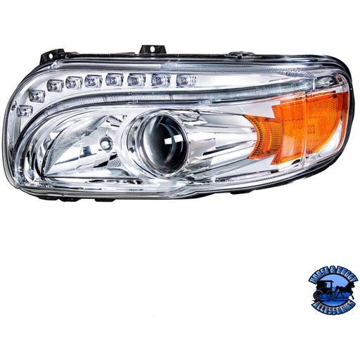 Light Gray PROJECTION HEADLIGHT WITH LED TURN & DRL FOR PETERBILT 389 (2008-2023) & 388 (2008-2015) (Choose Side) HEADLIGHT Driver's Side,Passenger's Side