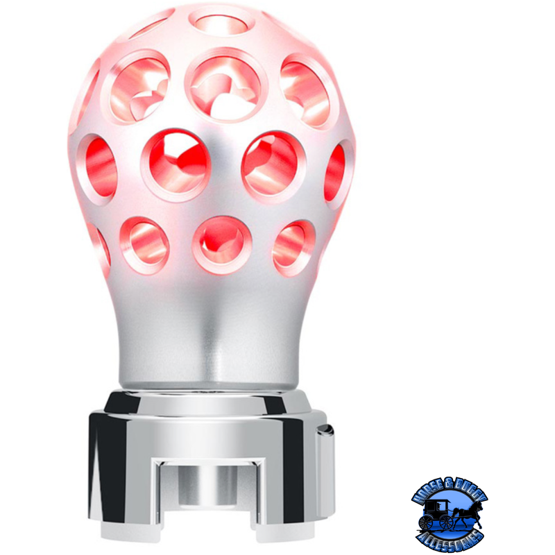 THREAD-ON PHOENIX STYLE BALL GEARSHIFT KNOB WITH LED 13/15/18 SPEED ADAPTER (Choose Finish) (Choose LED Color) Knob Clear Anodized / Red Light Gray