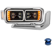 10 HIGH POWER LED PROJECTION HEADLIGHT ASSEMBLY WITH MOUNTING ARM & TURN SIGNAL SIDE POD (Choose Color) (Choose Side) LED Headlight Black / Passenger's Side Gray