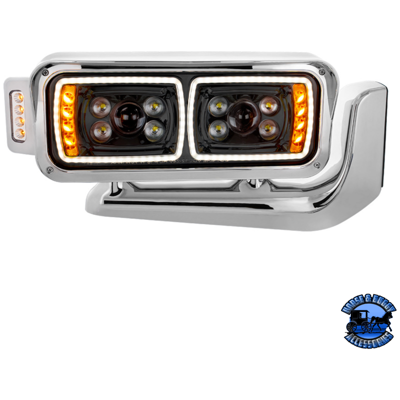 10 HIGH POWER LED PROJECTION HEADLIGHT ASSEMBLY WITH MOUNTING ARM & TURN SIGNAL SIDE POD (Choose Color) (Choose Side) LED Headlight Black / Passenger's Side Gray
