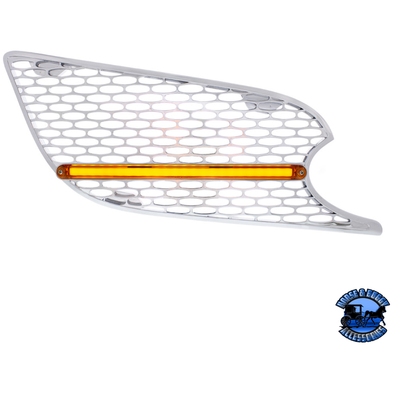 CHROME AIR INTAKE GRILLE WITH LED GLOLIGHT FOR 2012-2021 PETERBILT 579 (Choose Lens Color) (Choose Side) Air Intake Amber / Passenger's Side Light Gray