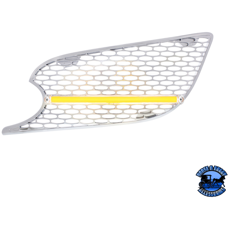 CHROME AIR INTAKE GRILLE WITH LED GLOLIGHT FOR 2012-2021 PETERBILT 579 (Choose Lens Color) (Choose Side) Air Intake Clear / Driver's Side Light Gray